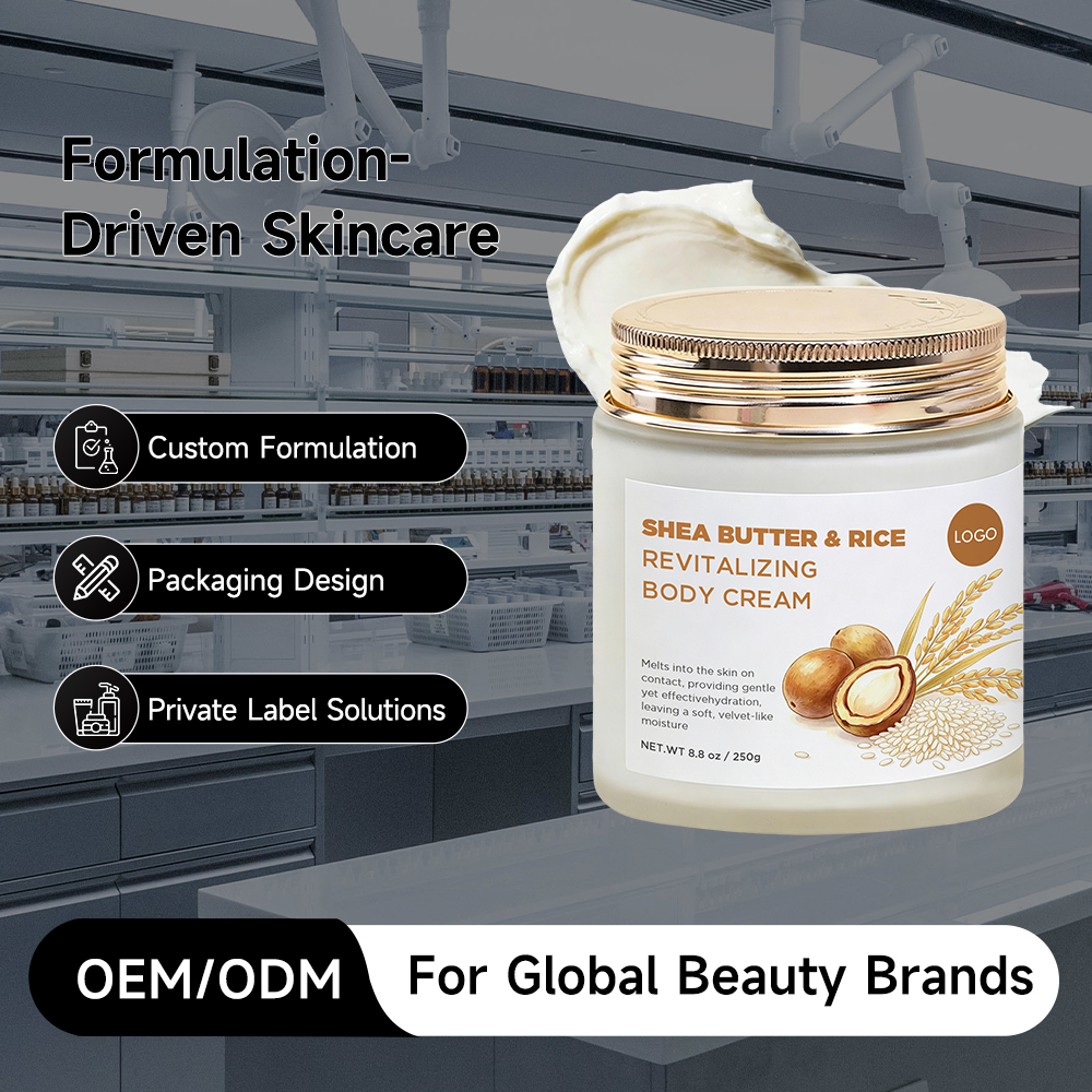 Custom Skincare Formulation &amp; Manufacturing Moisturizing Rejuvenation Shea Butter &amp; Rice Revitalizing Body Cream