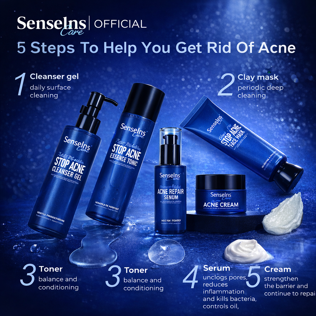 OEM/ODM Private Label Organic Repair Anti Acne Whitening Moisturizing Oil Control Pores Stop Acne Skin Care Set for Men