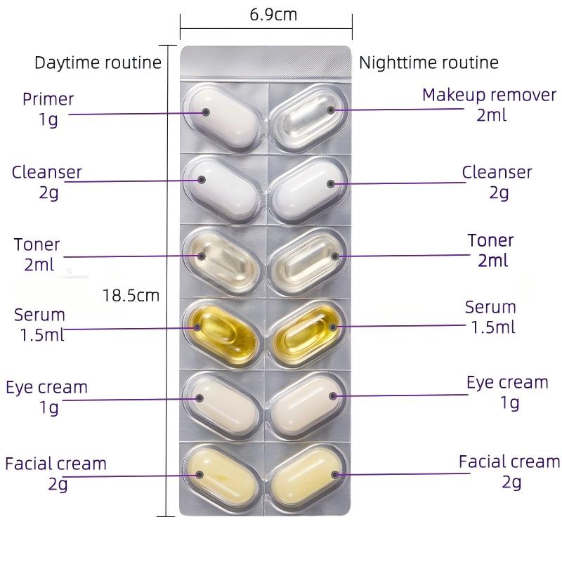 Day And Night Travel Skincare Set Precision Dosing Capsules Portable Facial Cleansing Toner Serum Travel Beauty