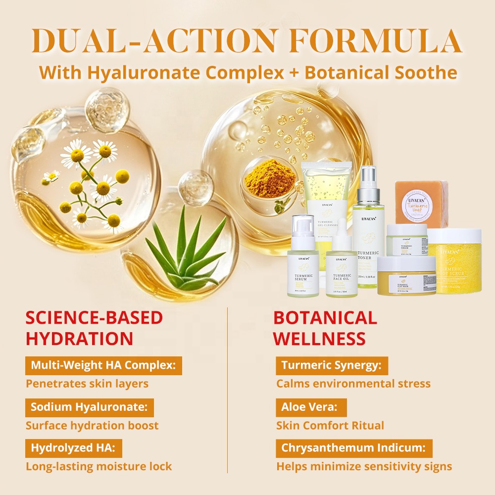 Private Label Skincare Beauty Products Soothing Whitening Brightening Facial Kit Turmeric Skin Care Set