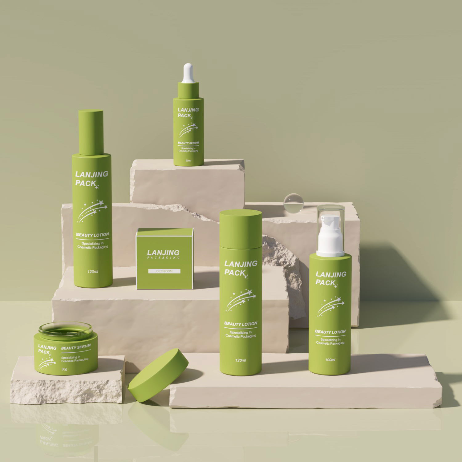 New Design Luxury Skincare Cosmetics Packaging Set Cosmetics Cream Glass Bottles and Jars Essential Oil Bottle