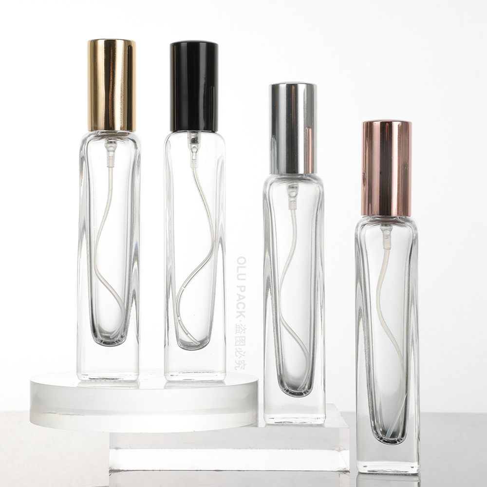 Refillable Manufacturers Customized Clear 10ml 15ml Square Cylindrical Empty Travel Perfume Glass Bottle with Spray Pump