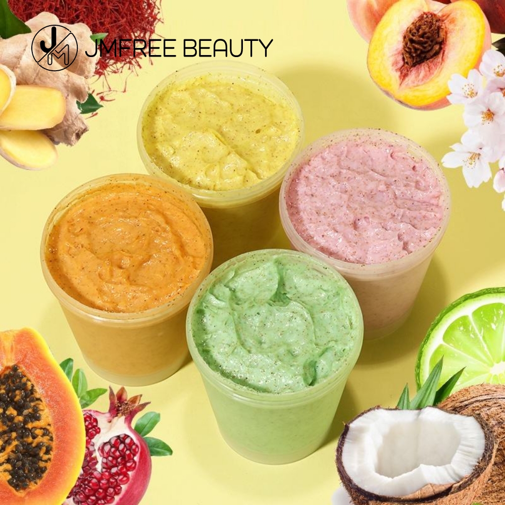 JMFREE Custom Private Label Natural Organic Vegan Turmeric Face Scrub Whitening Exfoliating Fruit Sugar Body Scrub