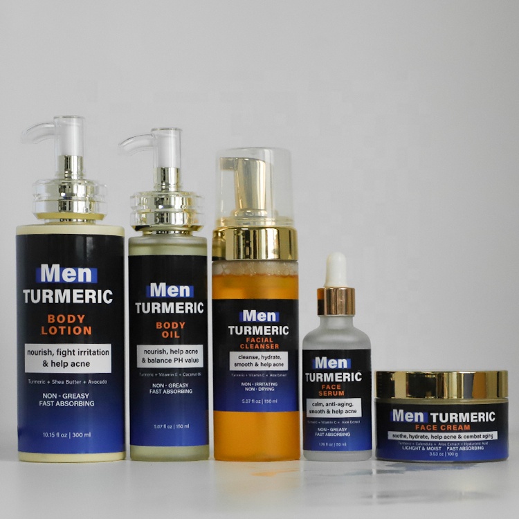 Private Label OEM Natural Men Skincare Kit Facial Cleansing Moisturizing Anti Acne Organic Turmeric Men's Skin Care Set