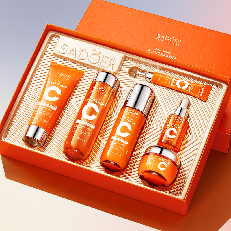 SADOER OEM Private Label Multi-Effect Repair Beauty Kit Korea Whitening Brightening Vitamin C Skin Care Set