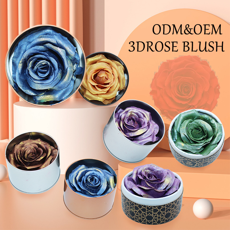 OEM ODM Face Highlighter Bronzer Blusher Private Label Check Contour Flower Petals 3D Rose Blush