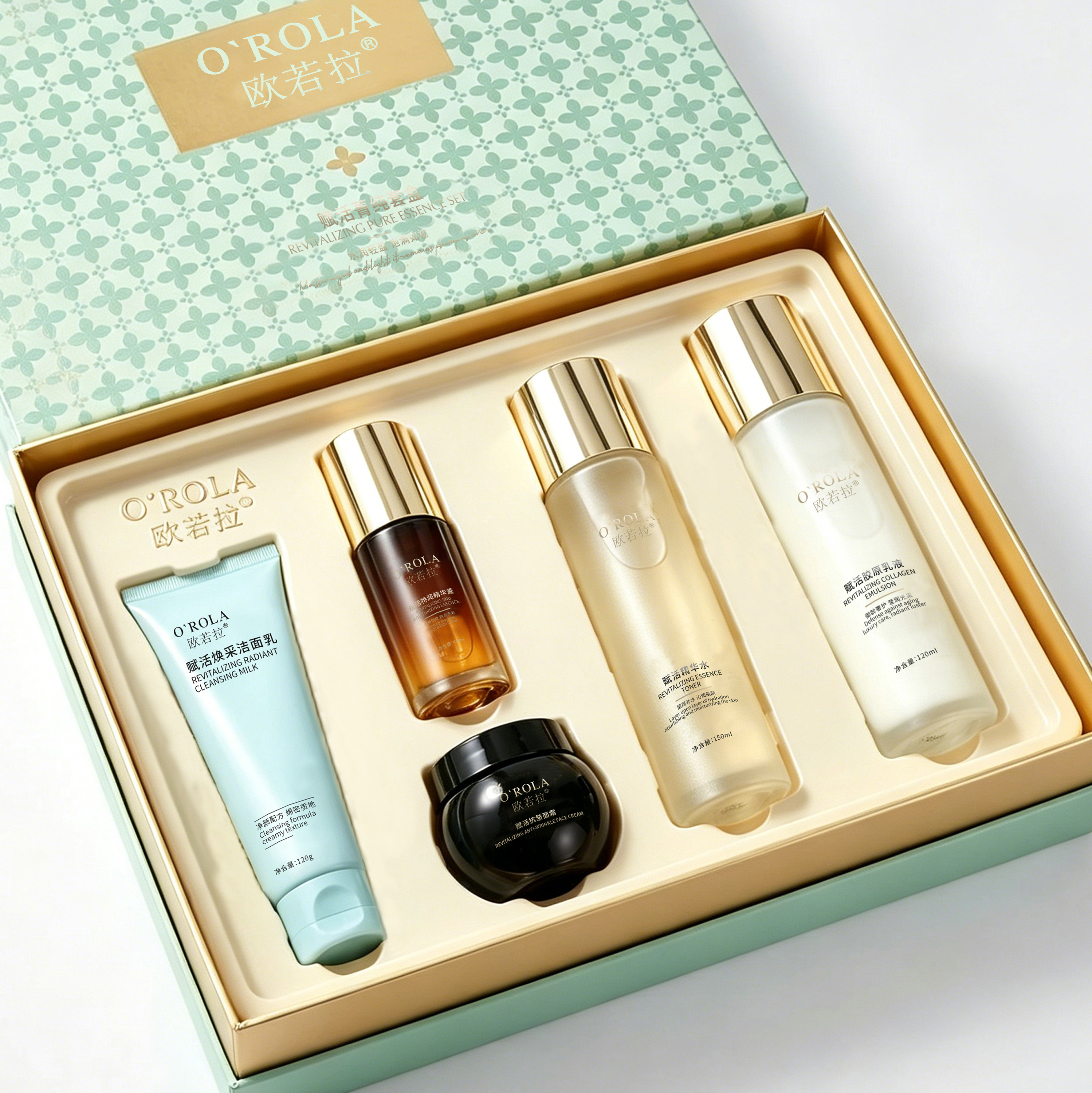 O'ROLA Private Label Pro-Xylane Rose Anti Aging Skincare Set Firming Wrinkle Reducing Face Care Kit 5Pcs OEM Custom Logo