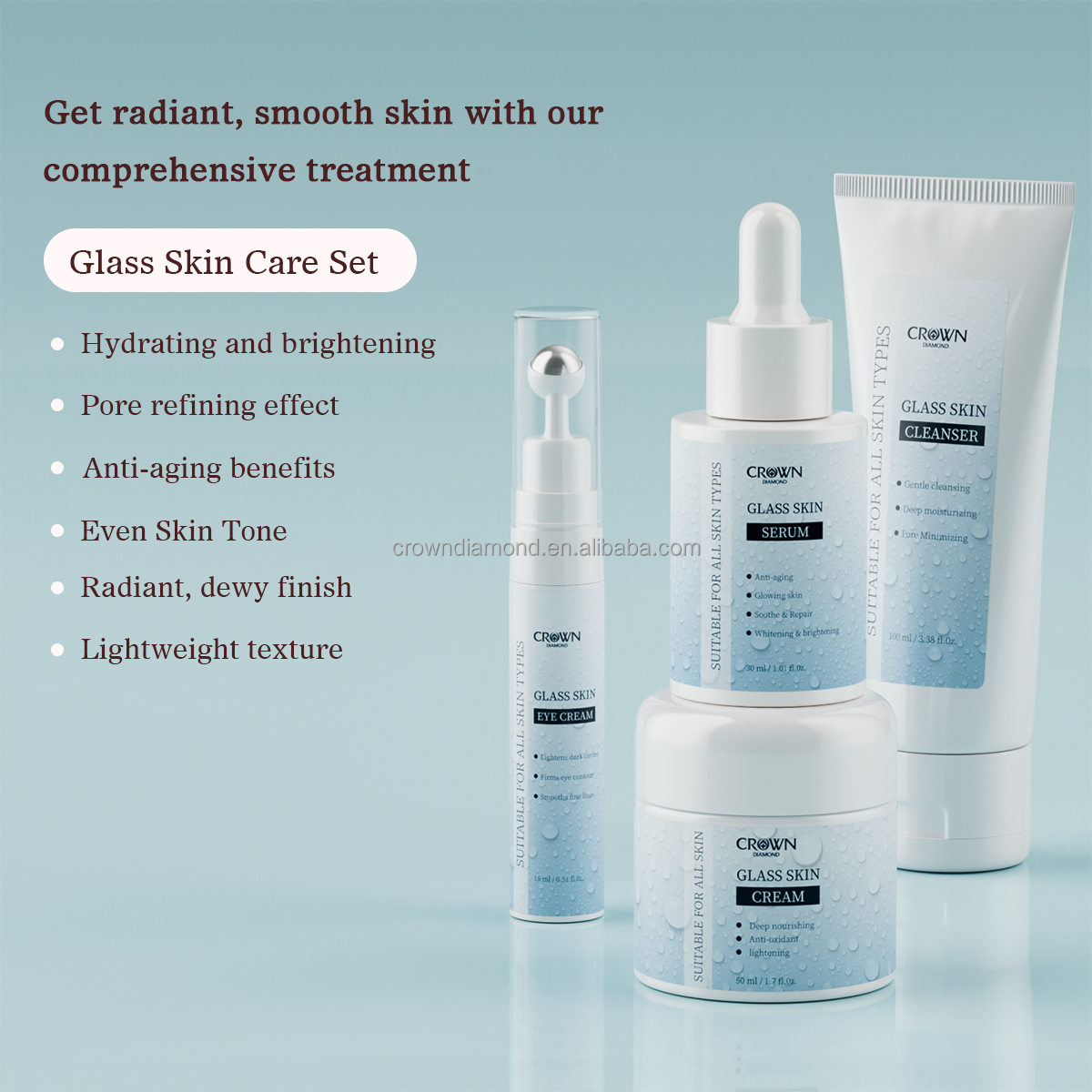 Private Label Korean Skincare Products Facial Kit Exfoliator Hydrating Brightening Moisturizing Whitening Glass Skin Care Set