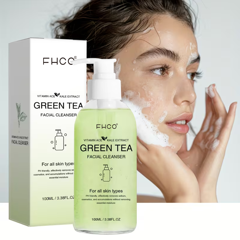 OEM Private Label Green Tea Facial Cleanser With Kale Extract Vitamin ACE Refreshing Hydrating Pore Purifying Face Wash