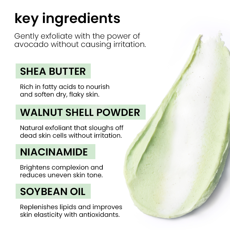 Organic Avocado Face Scrub Natural Exfoliator Whitening Cleanser Gently Removes Dead Skin Cells Moisturizes Nourishes