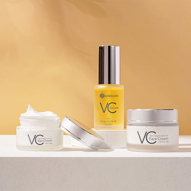 Wholesale Custom Logo Vc with Orange Essential Oil Face Whitening Moisturzing Anti-Aging Eye Cream Facial Serum Skincare Set