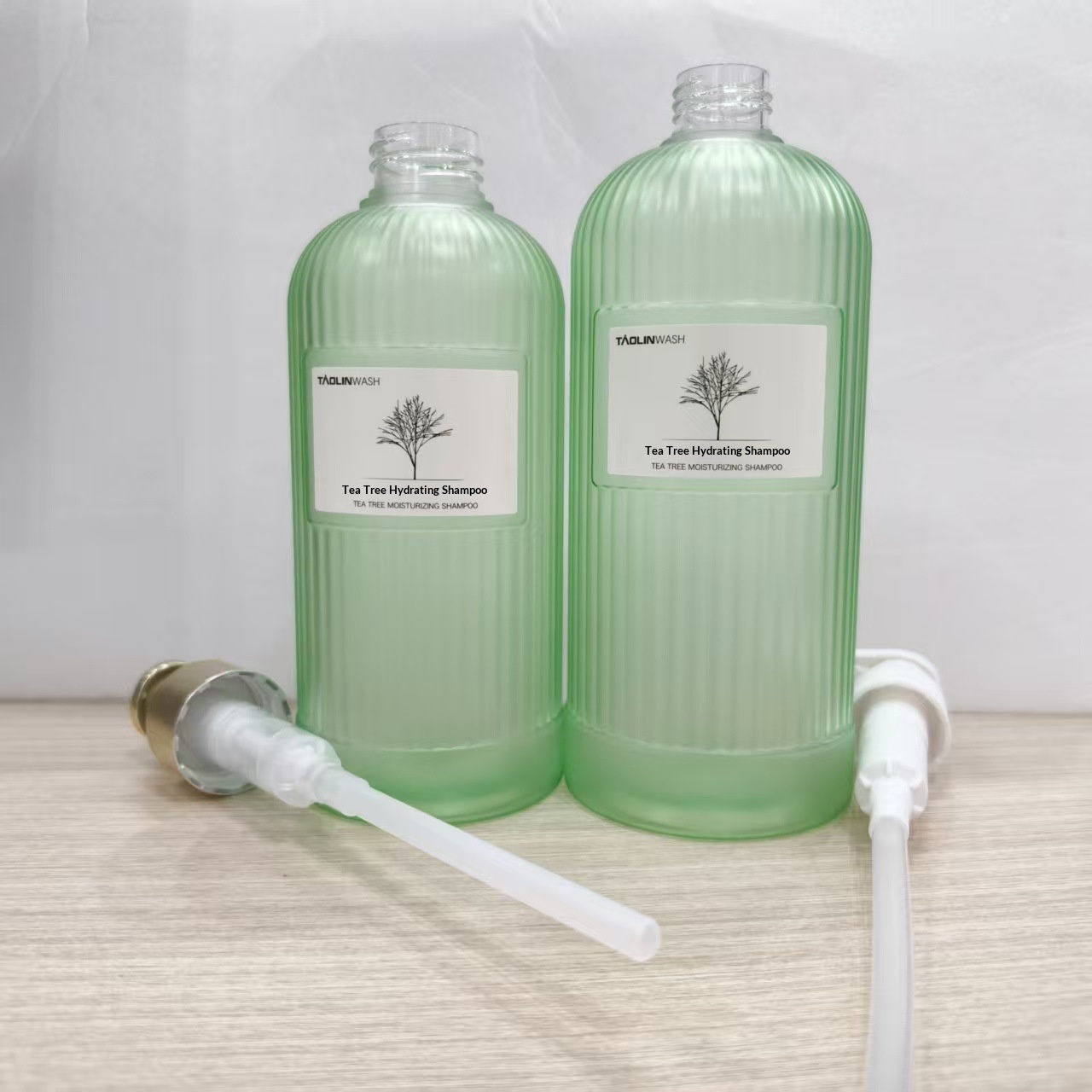 Green Round Shampoo Bottle PETG 200-500ml Press-Type Empty Cosmetic Packaging Material Bagged &amp; Boxed Manufacturer Wholesale