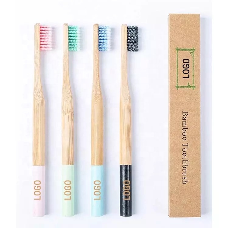 100% Eco-friendly Bamboo Wooden Private Label Orthodontic Toothbrush Set Wood BPA Free Soft Bristle Charcoal Adult Toothbrush