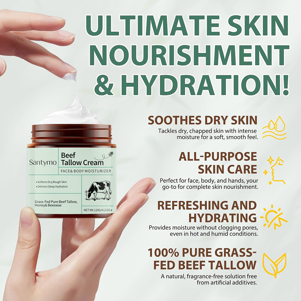 OEM ODM Natural Organic Grass Fed Beef Tallow Skincare Moisturizing Hydrating Whitening Face Cream Halal Honey Tallow All Skin