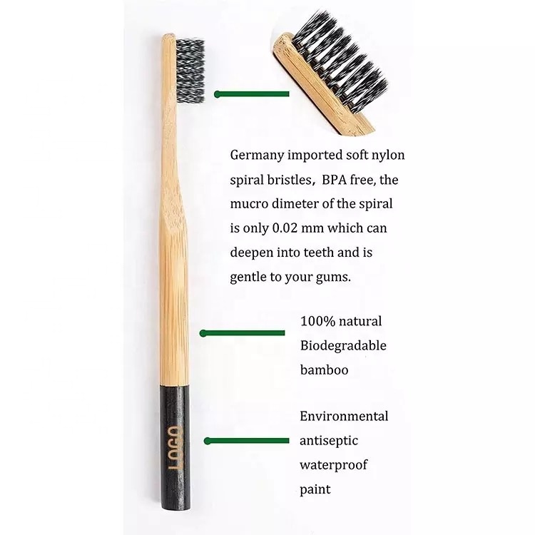 100% Eco-friendly Bamboo Wooden Private Label Orthodontic Toothbrush Set Wood BPA Free Soft Bristle Charcoal Adult Toothbrush