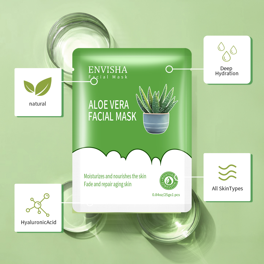 Private Label Natural Plant Beauty Skincare Masks Glycerin Repair Skin Damage Moisturizing Aloe Vera Face Whitening Sheet Mask