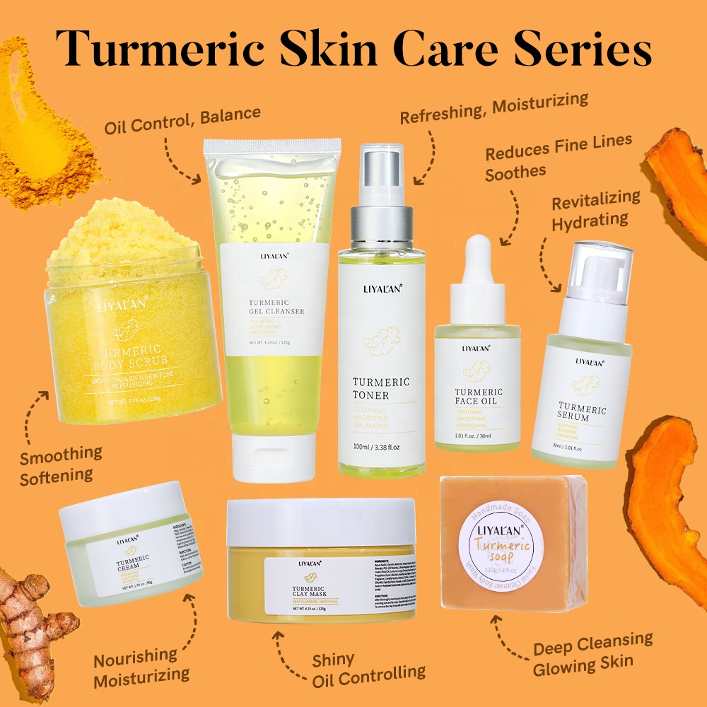 Private Label Skincare Beauty Products Soothing Whitening Brightening Facial Kit Turmeric Skin Care Set