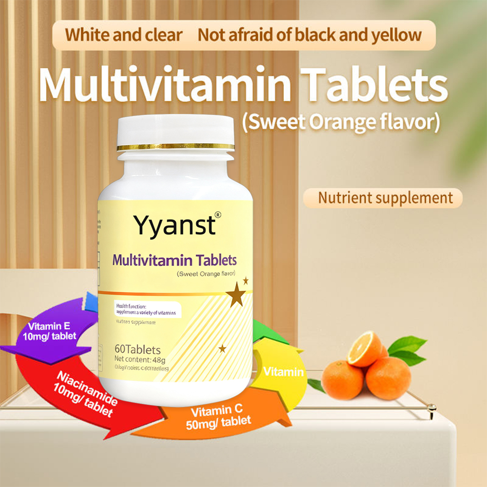 OEM/ODM Sweet Orange Flavor Multivitamin Tablets 0.5g 60-count for Adult Beauty Skin Care Immune Support
