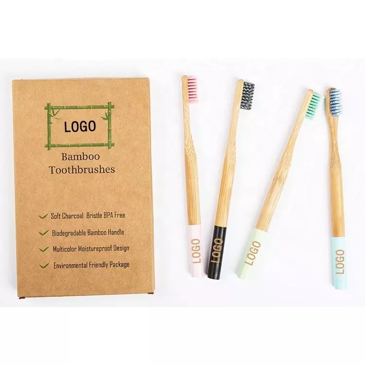 100% Eco-friendly Bamboo Wooden Private Label Orthodontic Toothbrush Set Wood BPA Free Soft Bristle Charcoal Adult Toothbrush