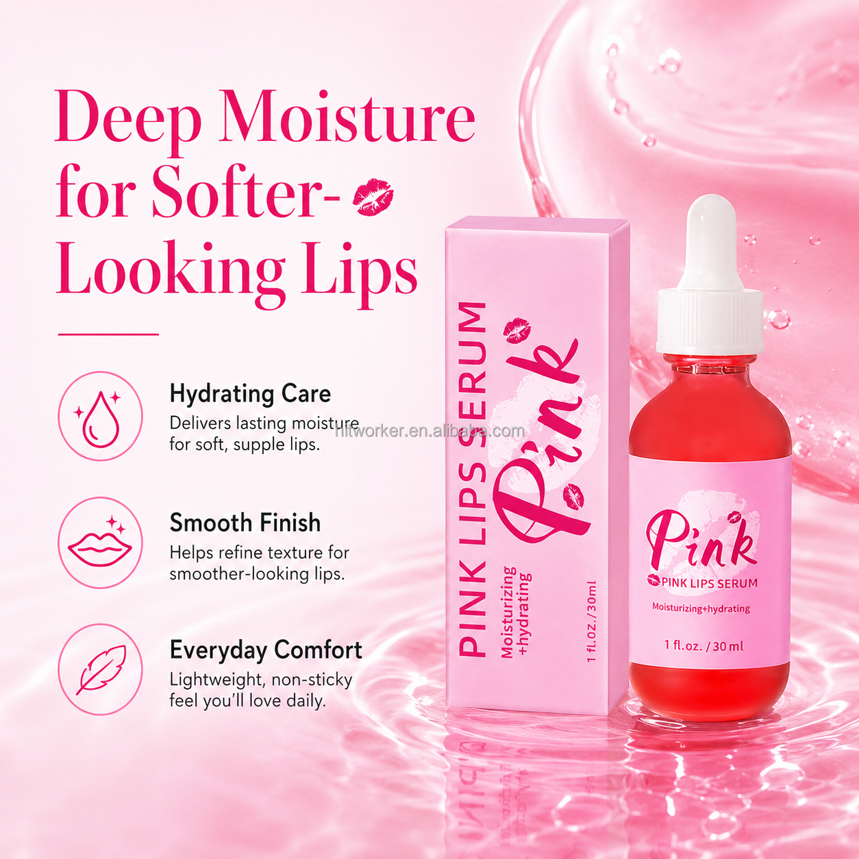 OEM ODM Pink Lips Serum 30ml Moisturizing Hydrating Lip Care Serum Private Label Cosmetic Manufacturer Wholesale Supplier Custom