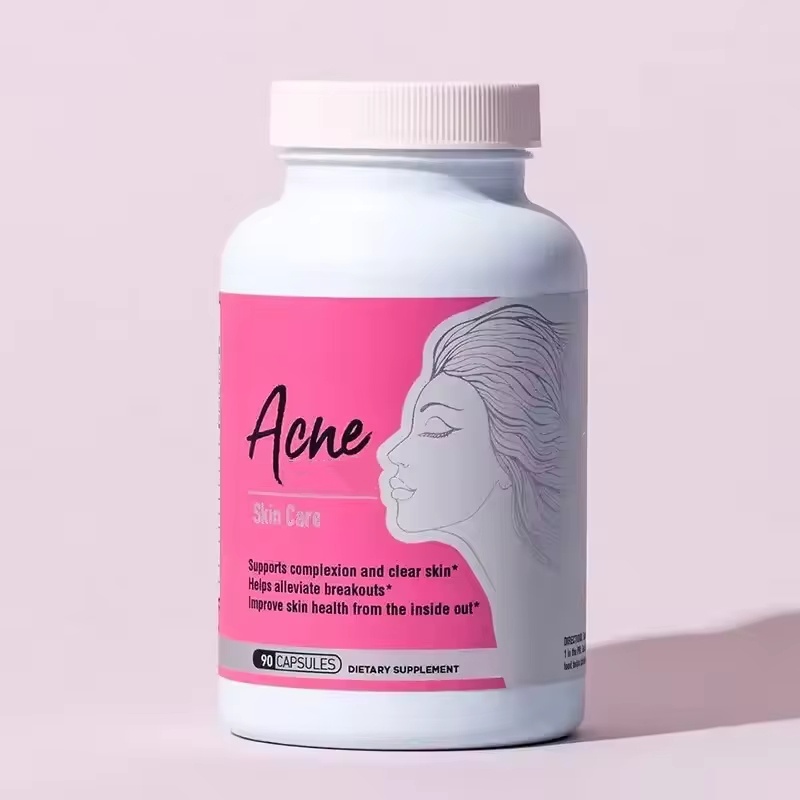 OEM Acne Skin Care Capsules, Herbal Formula with Vitamins Zinc for Clear Complexion, 90 Count Dietary Supplement