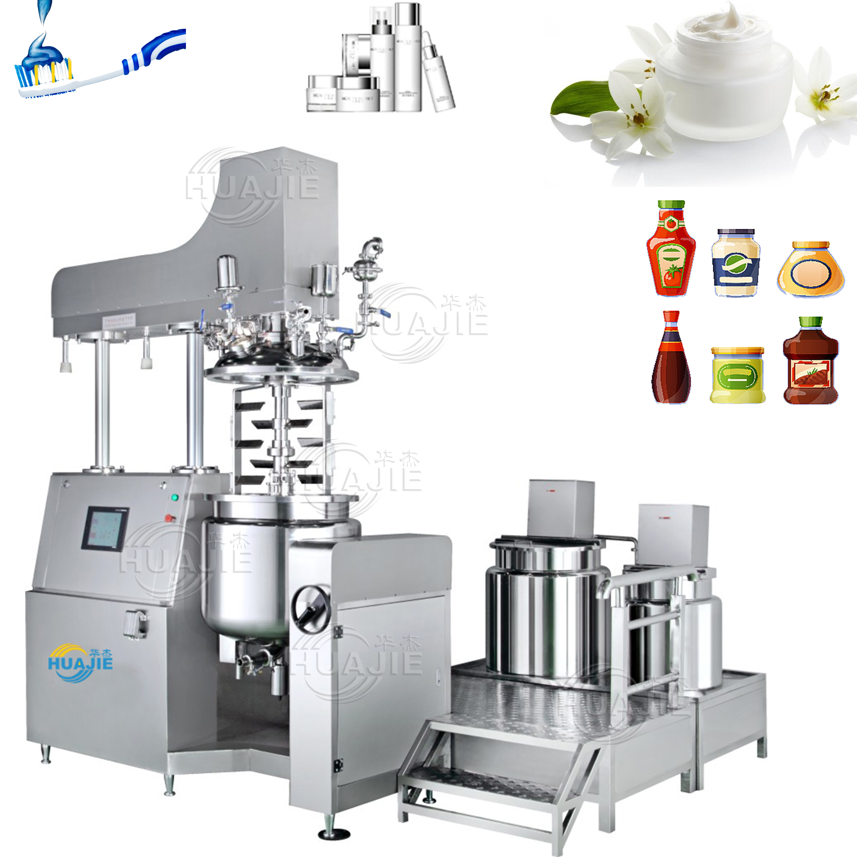 HUAJIE 5L-20000L Cosmetic Production Line Cosmetic Manufacturing Production Line Cosmetic Line Production Vacuum Emulsifier
