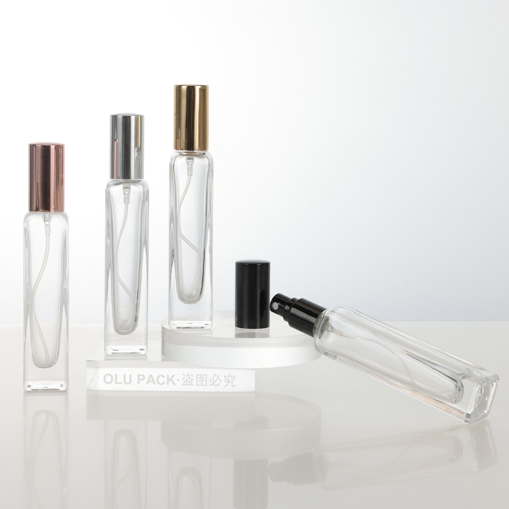 Refillable Manufacturers Customized Clear 10ml 15ml Square Cylindrical Empty Travel Perfume Glass Bottle with Spray Pump