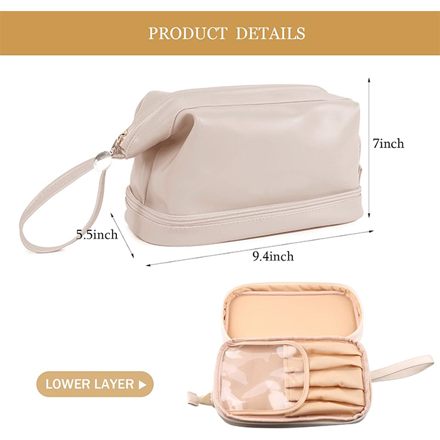 Custom Makeup Bag Leather Double Layer Large Cosmetic Organizer Bag Travel Accessories Toiletry Bag for Women Manufacturer