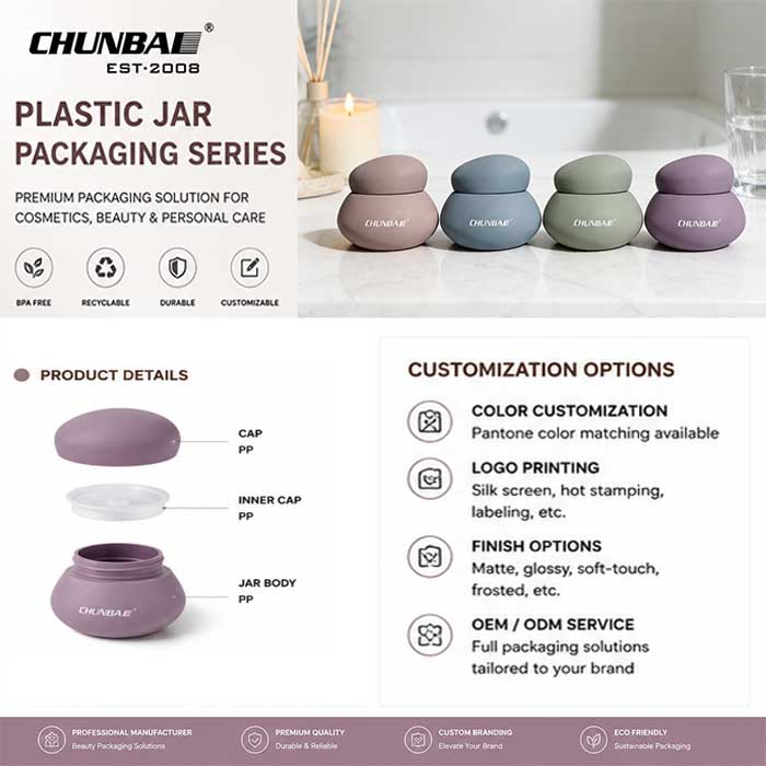Customized Color Logo Matte Empty Plastic Skincare Container Cosmetic Cream Packaging Unique Sugar Scrub Body Butter Jars