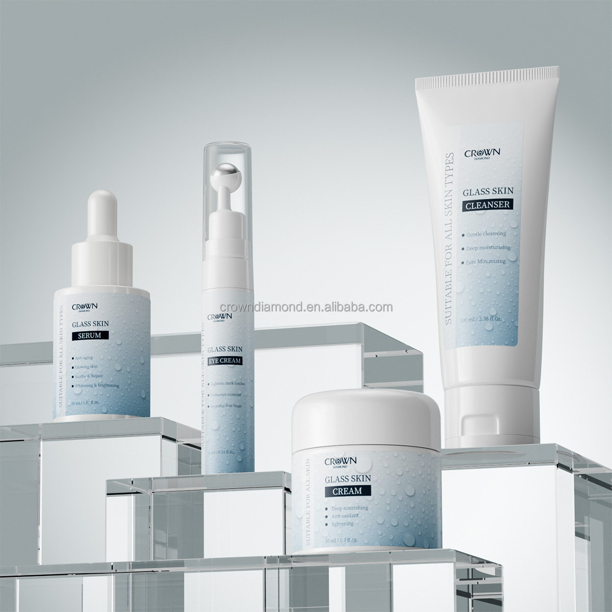 Private Label Korean Skincare Products Facial Kit Exfoliator Hydrating Brightening Moisturizing Whitening Glass Skin Care Set