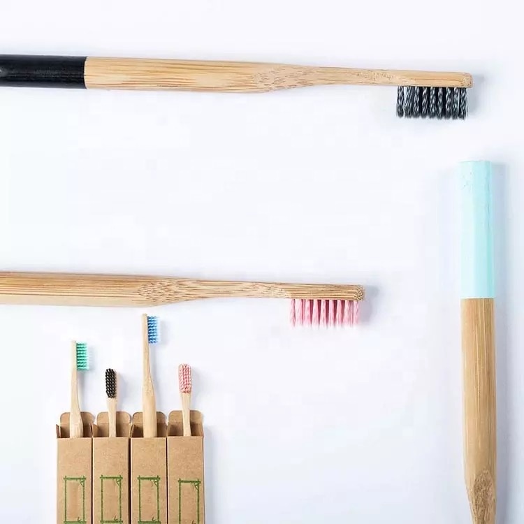 100% Eco-friendly Bamboo Wooden Private Label Orthodontic Toothbrush Set Wood BPA Free Soft Bristle Charcoal Adult Toothbrush
