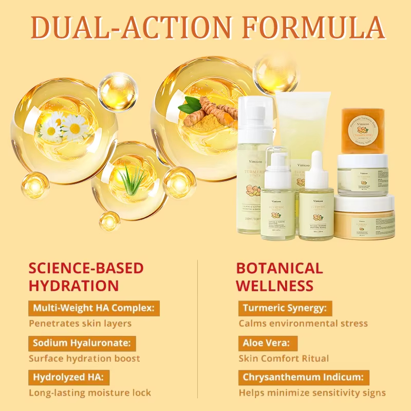 Custom Logo Turmeric Essence Facial Skincare Set Products Brightening Moisturizing Acne Beauty Cosmetics Face Skin Care Kit