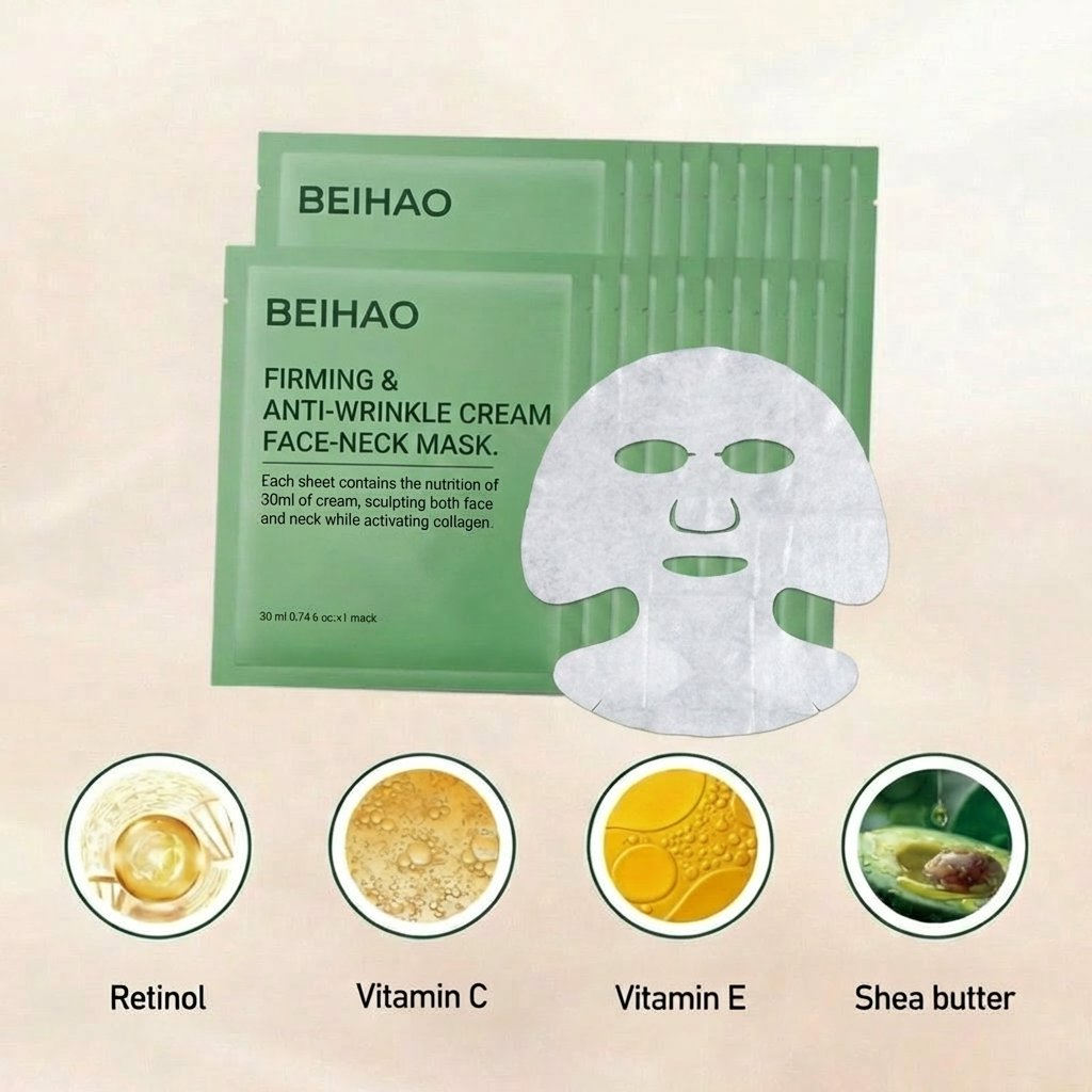 7A Antibacterial Antioxidant Cream Infused 2-in-1 Face Neck Whitening Sheet Mask Firming Wrinkle Reducing