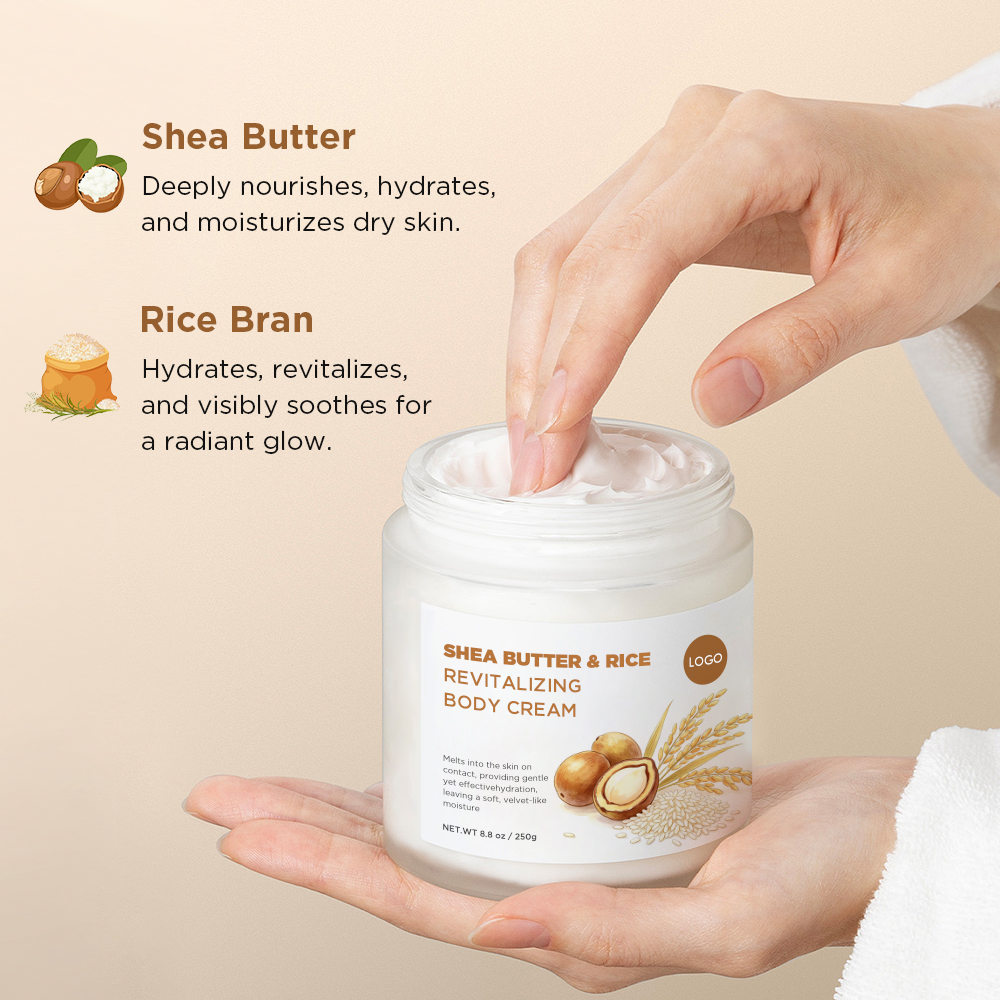 Custom Skincare Formulation &amp; Manufacturing Moisturizing Rejuvenation Shea Butter &amp; Rice Revitalizing Body Cream