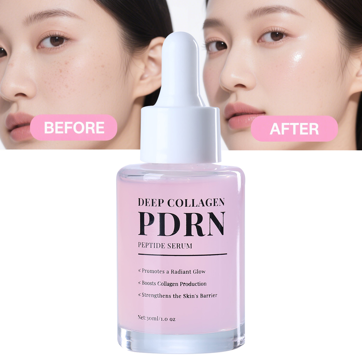 Deep Collagen Pink Peptides Serum Face Glow Korea Glass Skin Care Products Booster PDRN Salmon DNA Serum