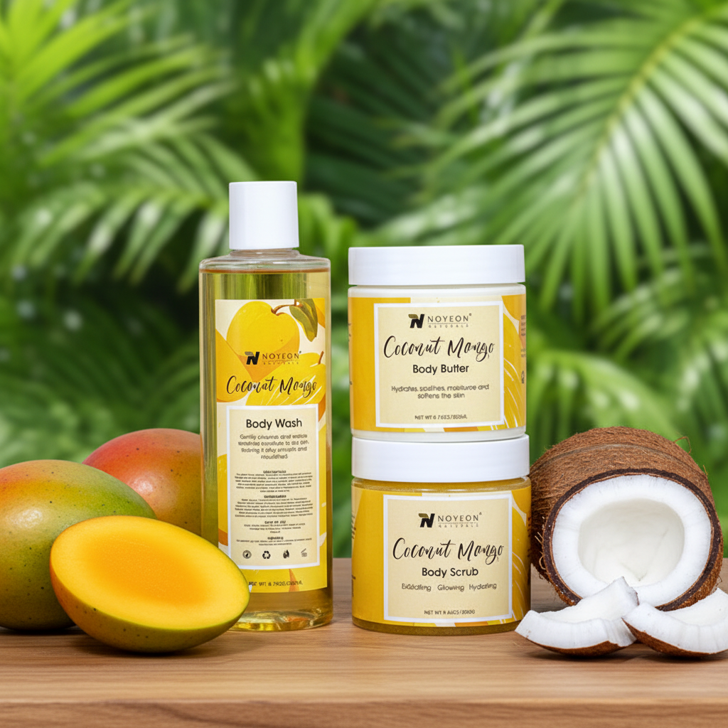 NYXX Coconut Mango Body Care Skincare Set with Moisturizing Hydrating Shower Gel Scrub Butter