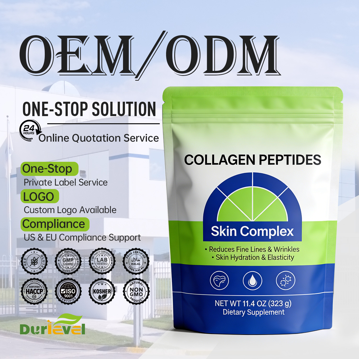 HACCP NSF GMP Certified Skin Complex Collagen Peptides Powder Natural Bovine Source Custom Blends Private Label OEM ODM Service