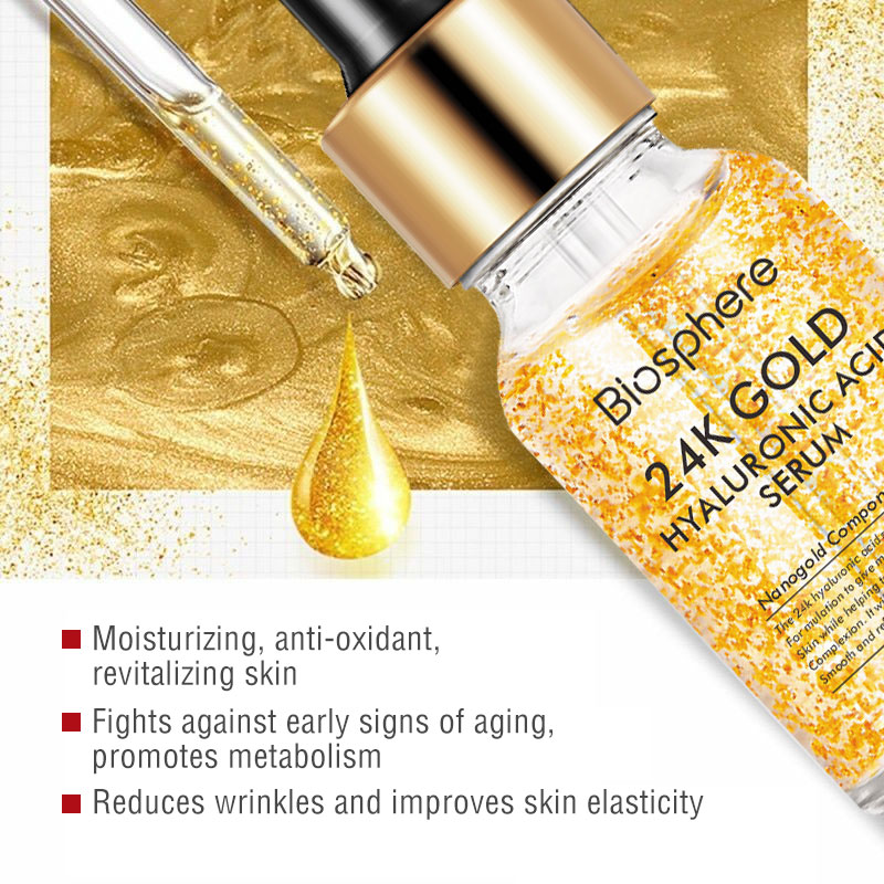 Wholesale Face Hyaluronic Acid Snail Whitening Korea Luxury Radiance And Anti-Aging Primer 24K Serum Gold