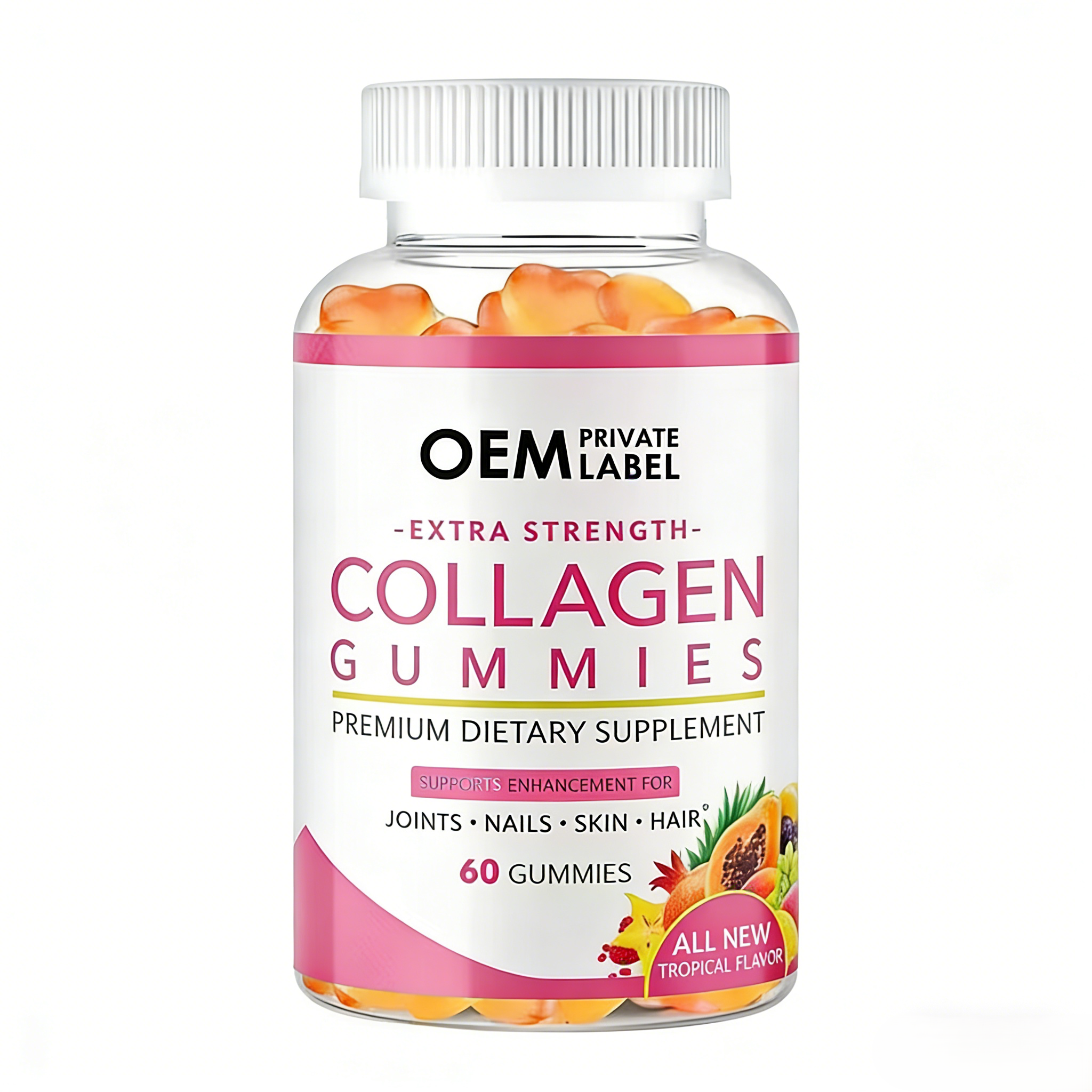 OEM ODM Private Label Halal Collagen Gummies Vegan Jionts Nail &amp; Skin and Hair Health Collagen Supplement Organic Gummy Bear