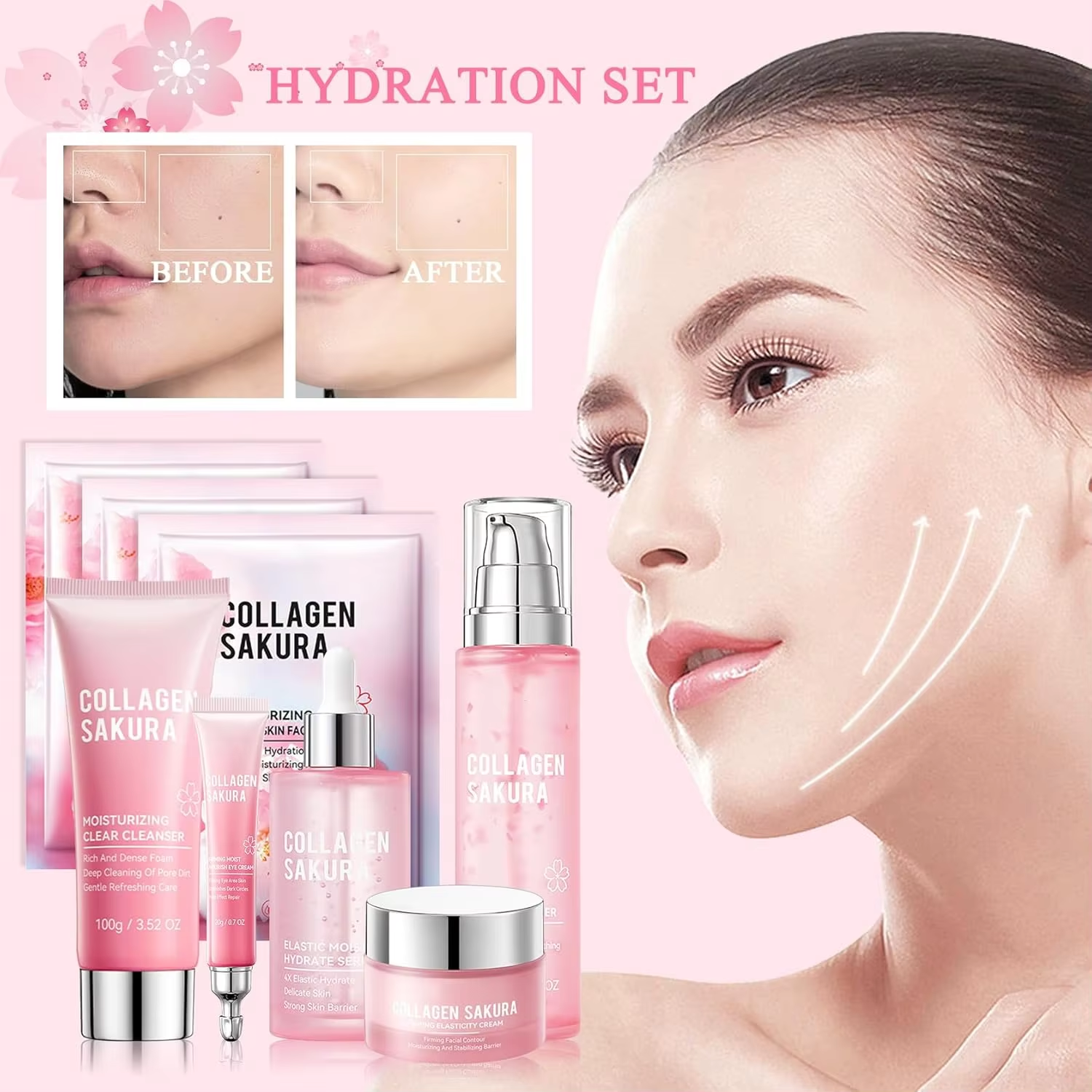 7 Pcs Sakura Skin Care Set Private Label Cherry Blossom Facial Kit Wholesale Brightening Face Care Gift Set For Women Girls