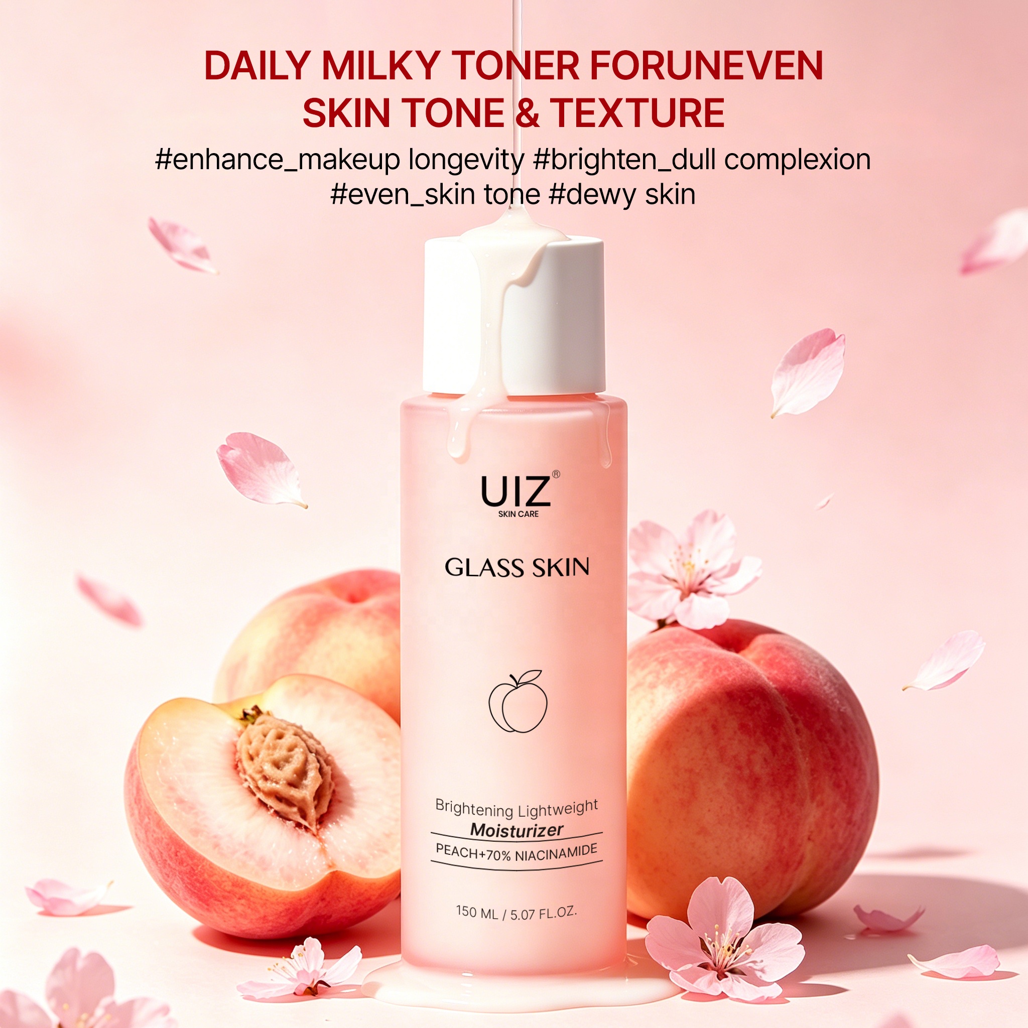Private Label Peach+70% Niacinamide Skin Care Set Organic Brightening Anti-Aging 4-Piece Korean Facial Skincare Kit Gift