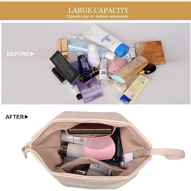 Custom Makeup Bag Leather Double Layer Large Cosmetic Organizer Bag Travel Accessories Toiletry Bag for Women Manufacturer