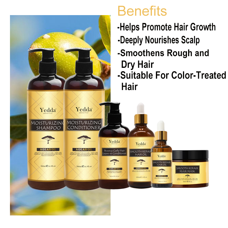 Private Label OEM/ODM Yedda Morocco Natural Organic Argan Oil Shampoo Conditioner And Hair Oil Serum Set