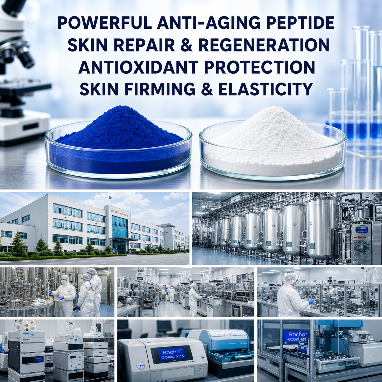 99%+ GHK-Cu Peptide 50mg/100mg AHKCU GHKCU Skin Repair Lyophilized Powder CAS 89030-95-5 Retail GHK-Cu Copper Peptide