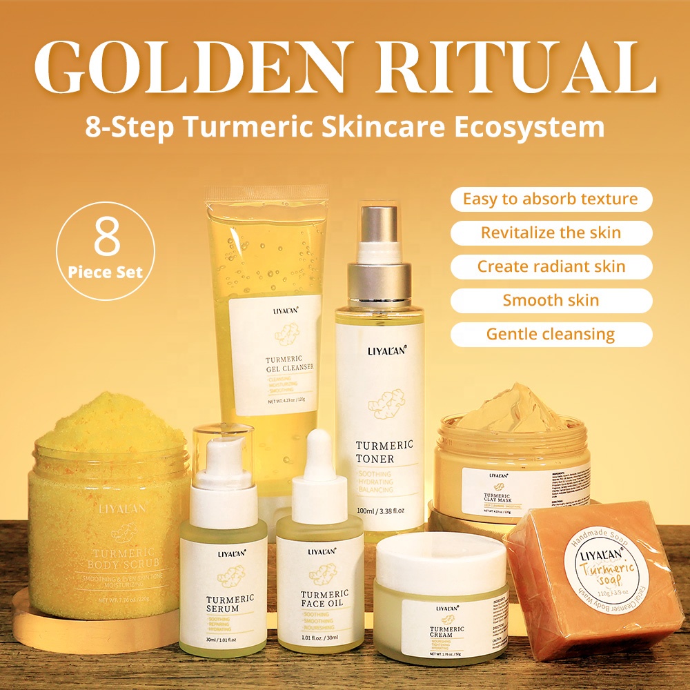 Private Label Skincare Beauty Products Soothing Whitening Brightening Facial Kit Turmeric Skin Care Set