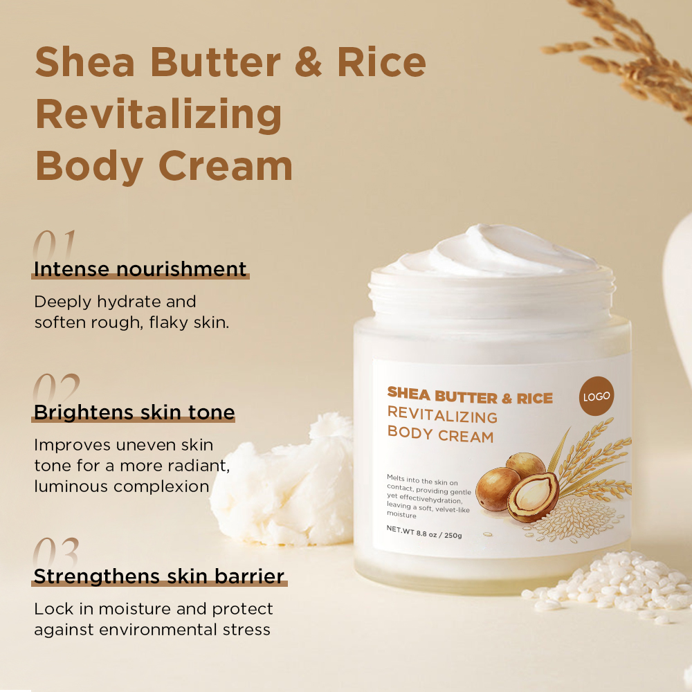 Custom Skincare Formulation &amp; Manufacturing Moisturizing Rejuvenation Shea Butter &amp; Rice Revitalizing Body Cream