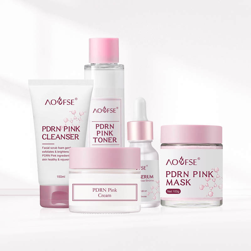 Pink PDRN Skin Care Set Whitening Skincare Kit Private Label Brightening Lightening Herbal Skin Care Set