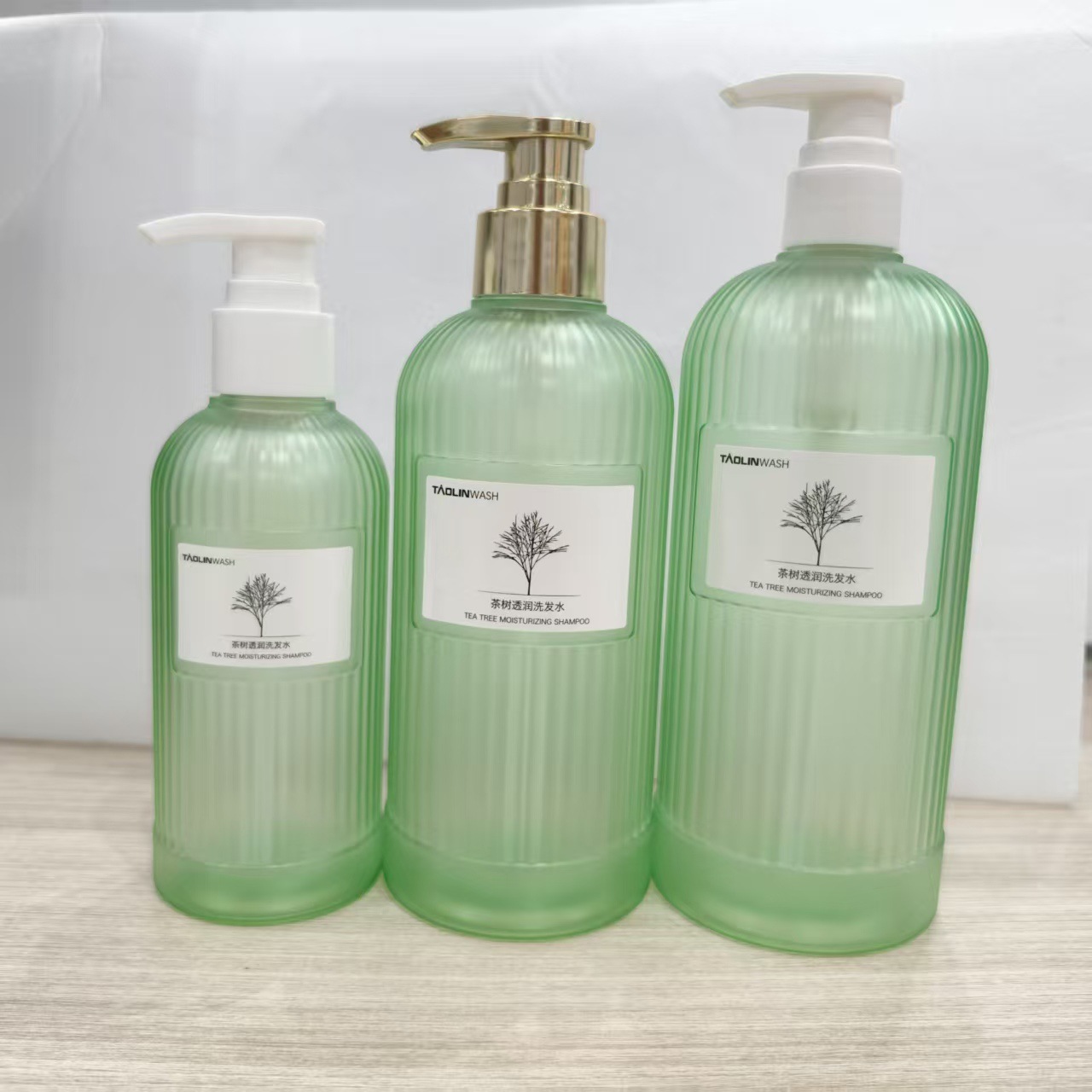 Green Round Shampoo Bottle PETG 200-500ml Press-Type Empty Cosmetic Packaging Material Bagged &amp; Boxed Manufacturer Wholesale