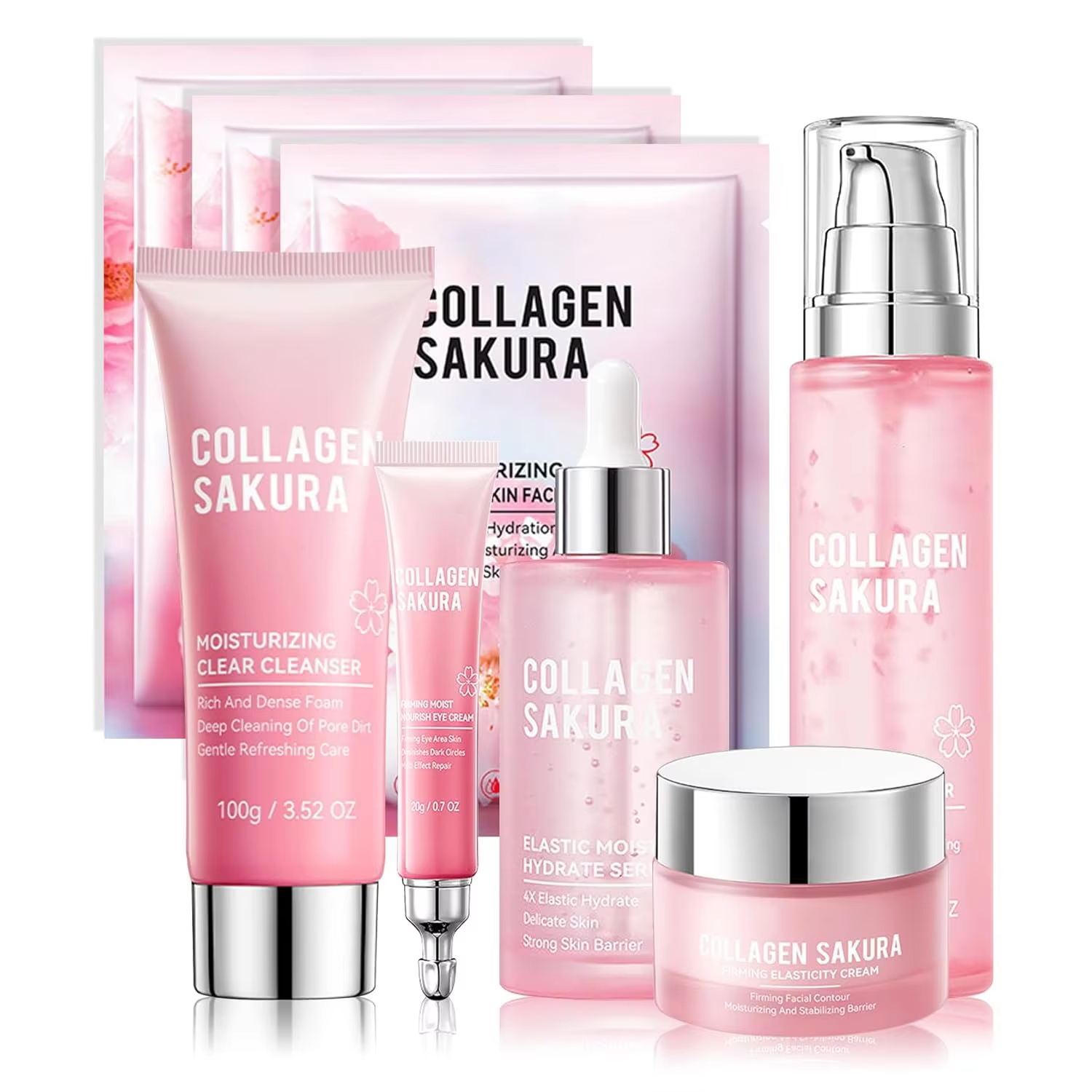 7 Pcs Sakura Skin Care Set Private Label Cherry Blossom Facial Kit Wholesale Brightening Face Care Gift Set For Women Girls