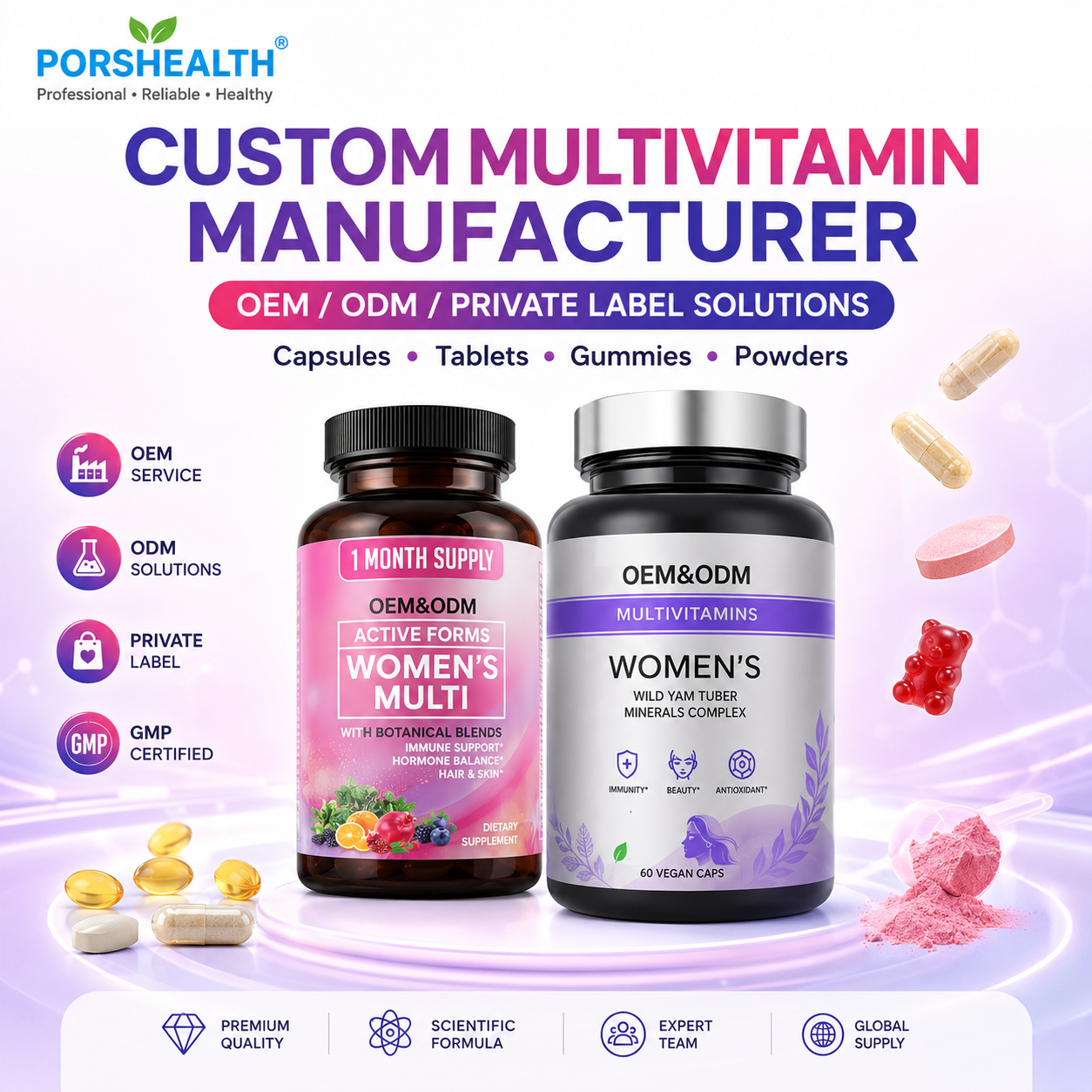 OEM ODM Women's Multivitamin Tablets Private Label Daily Wellness Beauty Support Supplement Manufacturer